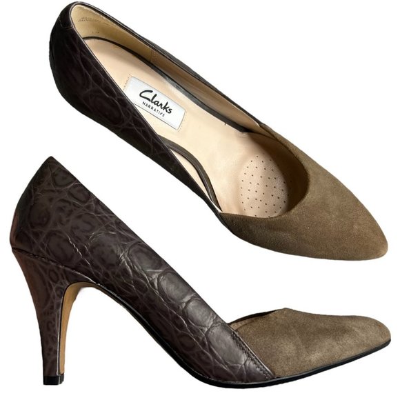 Clarks Shoes - CLARKS Dalhart Grove Suede Leather Heels Pumps Size 9 Work Office Career